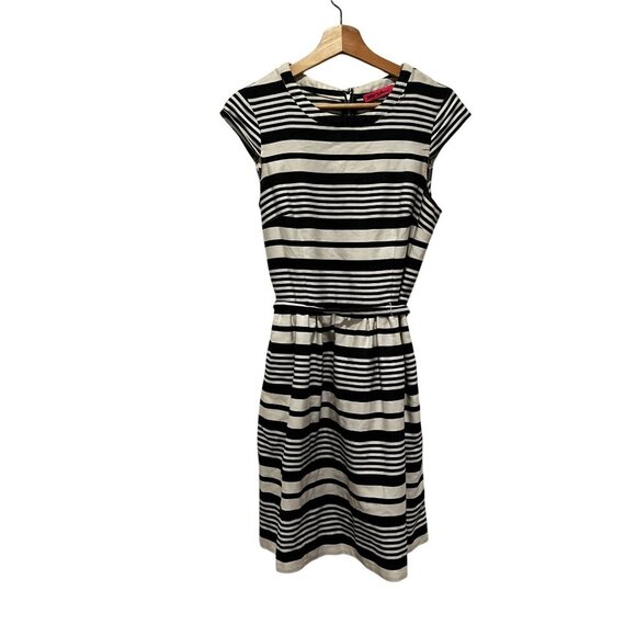 Betsey Johnson Black & White Striped Elastic Waist & Zipper Back Women's Dress S - Picture 1 of 10